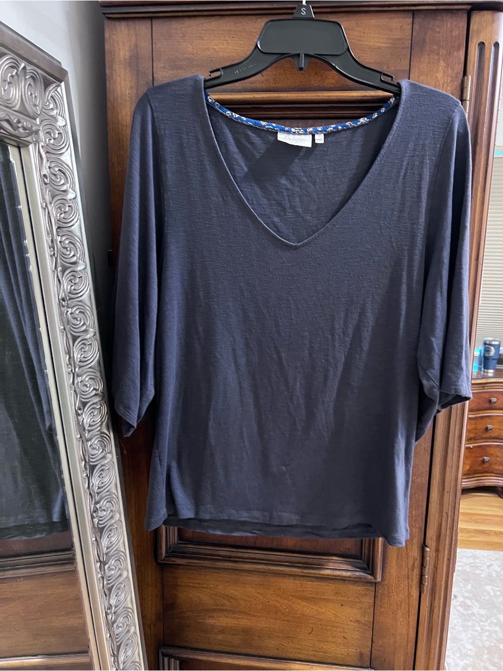 Anthropologie Blue V-Neck Short Sleeve Top